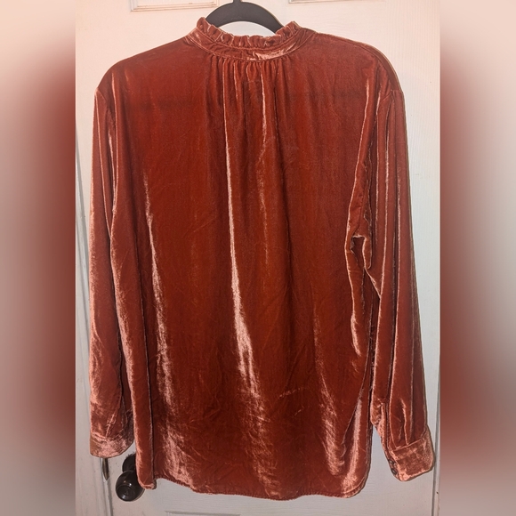 Anthropologie Burnt Orange Velvet Long Sleeve Blouse - Picture 5 of 5